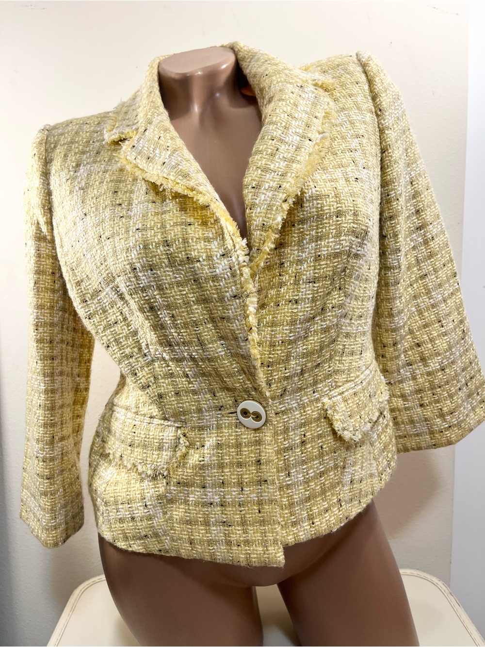 NWT Vintage The Limited Yellow Tweed Single-Button Blazer